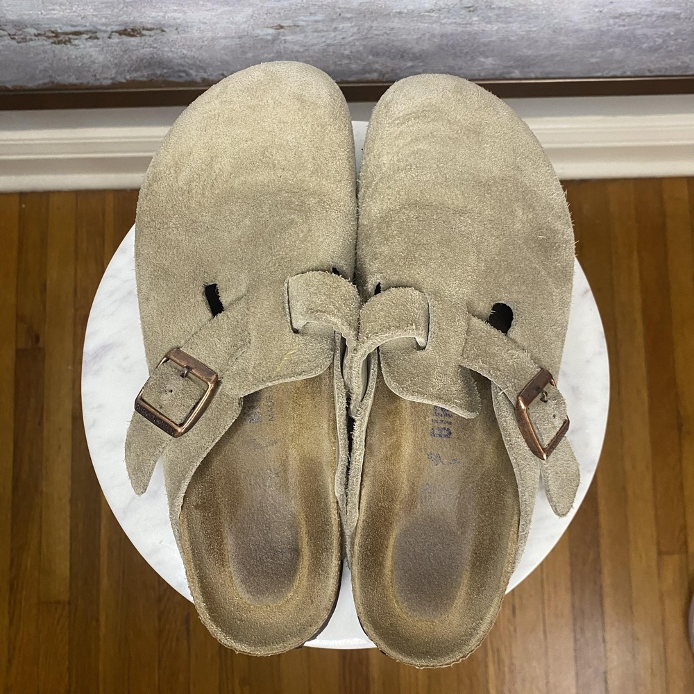 Birkenstock Boston Clog Shoes Womens Size EU 38 Beige Suede Slip On Comfort - Picture 5 of 9